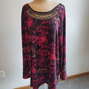 Susan Graver Artisan Black and Pink Floral Top
